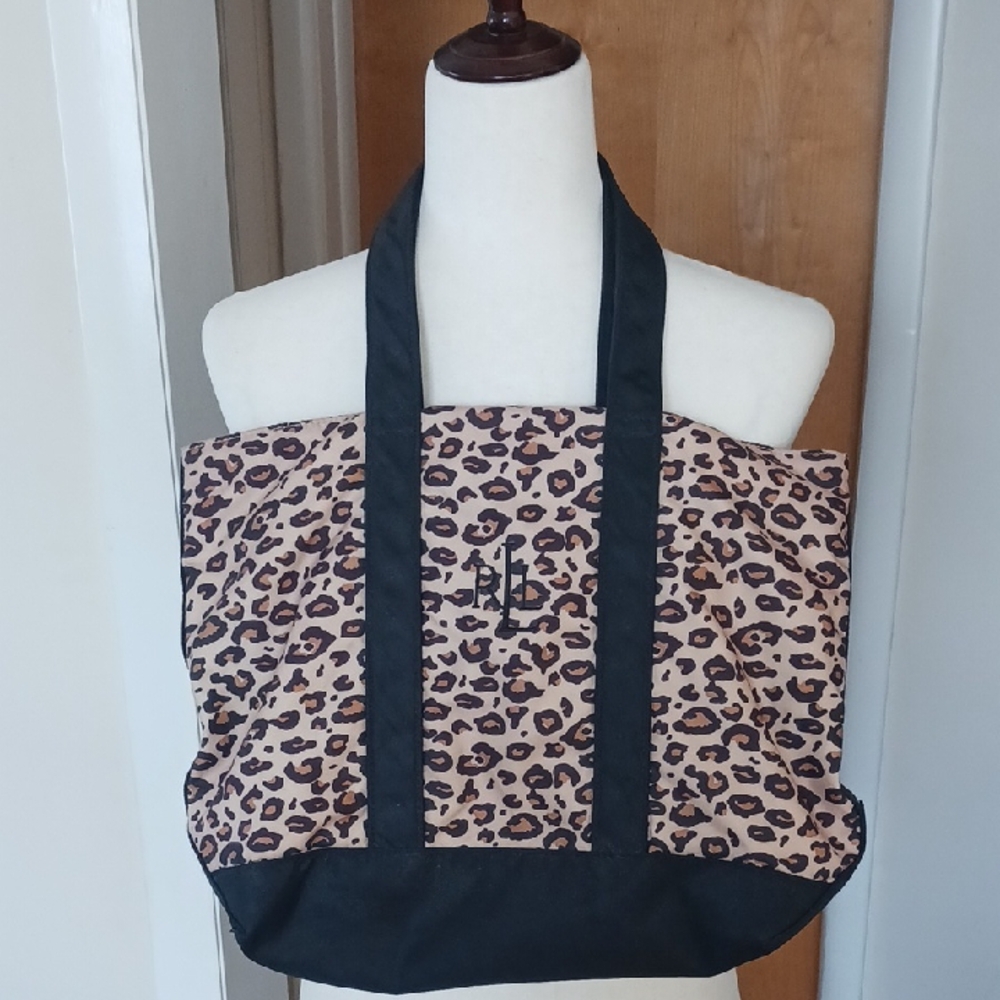 Lauren RL Tote Bag Animal Print Small Black Brown Tan Monogram